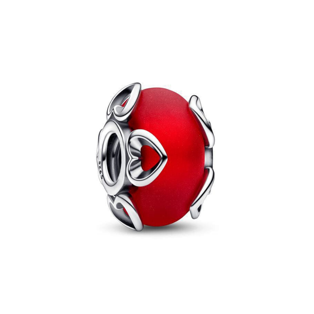 Mat Kırmızı Murano Cam Ve Kalp Charm