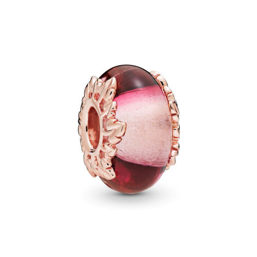Parlak Pembe Murano Cam Ve Yaprak Tılsımı