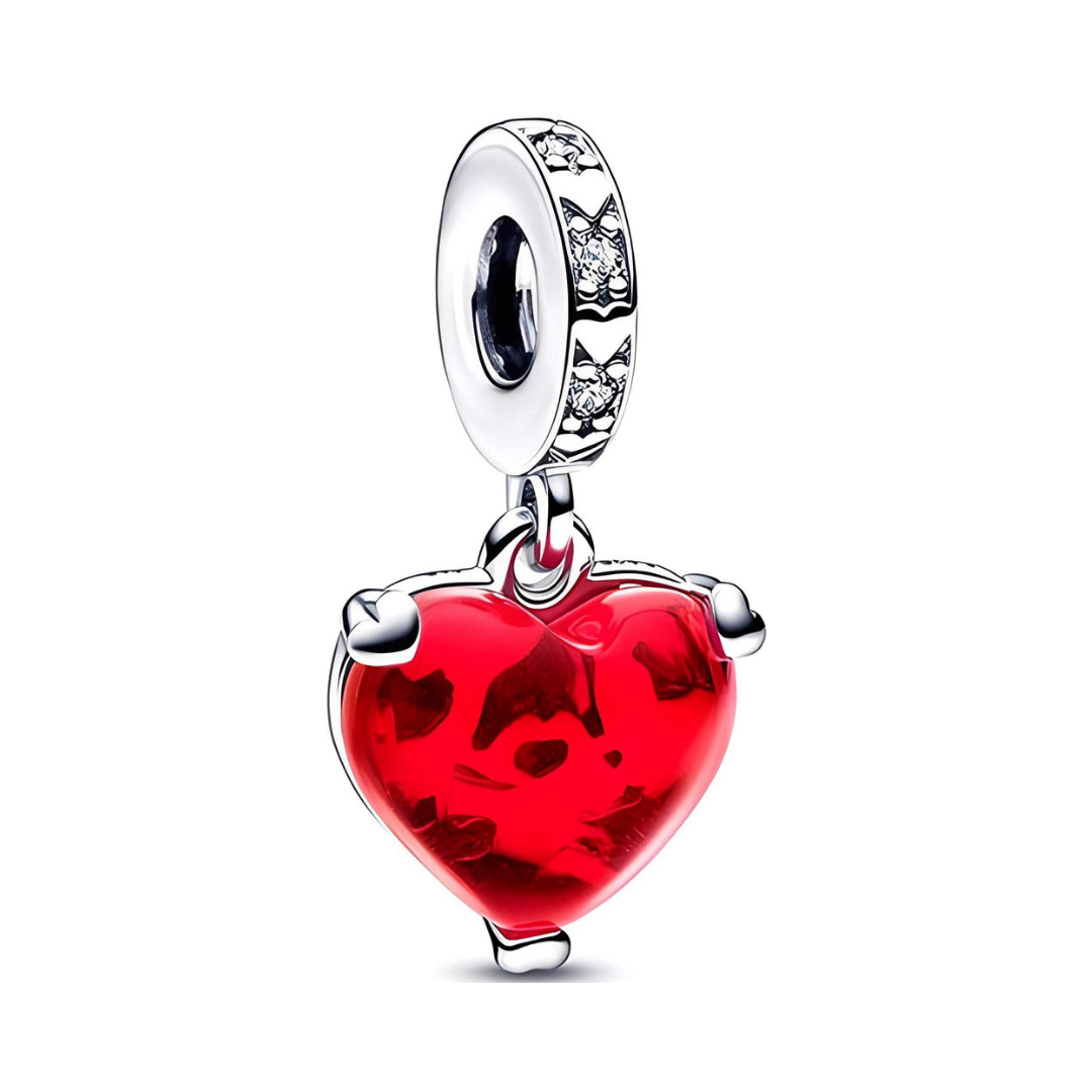 Disney- Mickey &amp; Disney- Minnie Mouse Kiss Kırmızı Murano Cam Sarkan Charm