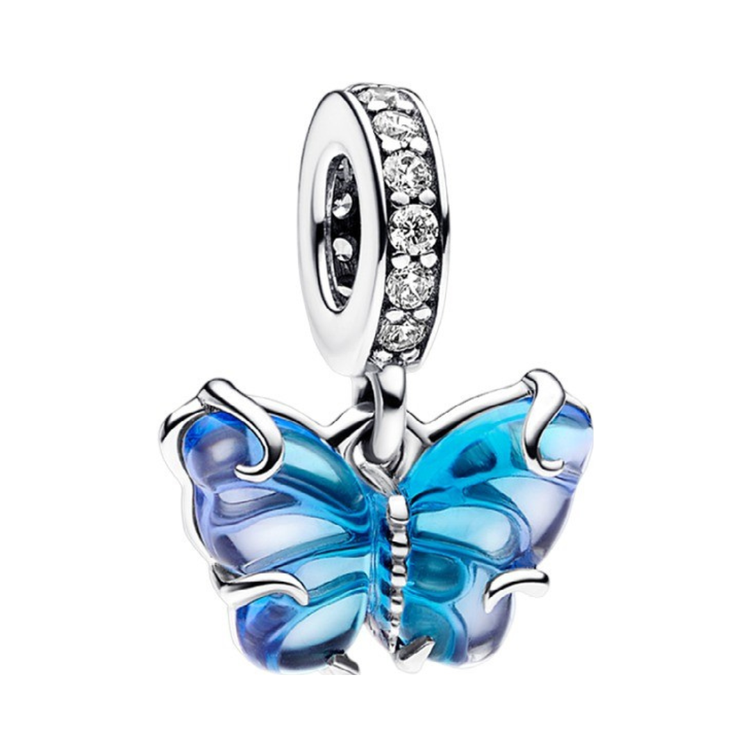 Mavi Murano Cam Kelebek Sarkan Charm