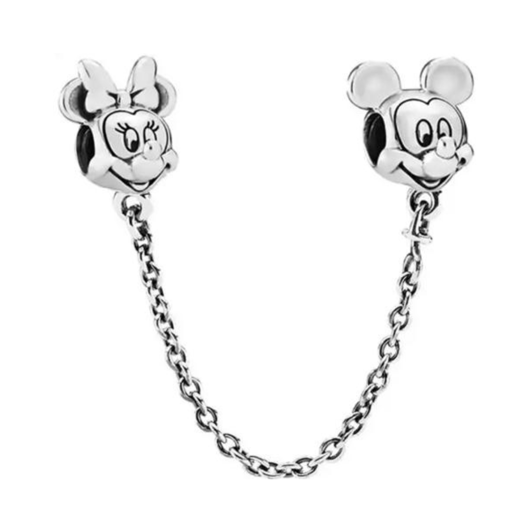 Disney-Mickey ve Minnie Mouse Gümüş Güvenlik Zinciri