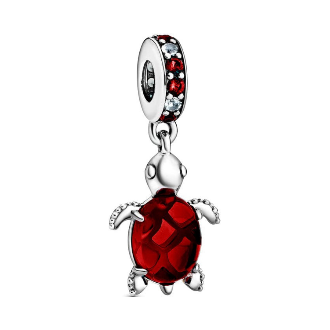 Murano Cam Kırmızı Deniz Kaplumbağası Sallantılı Charm