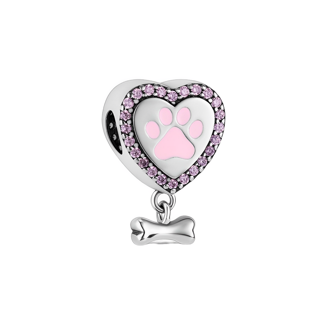Kalp Şeklinde Pembe Pençe ve Kemik Charm 