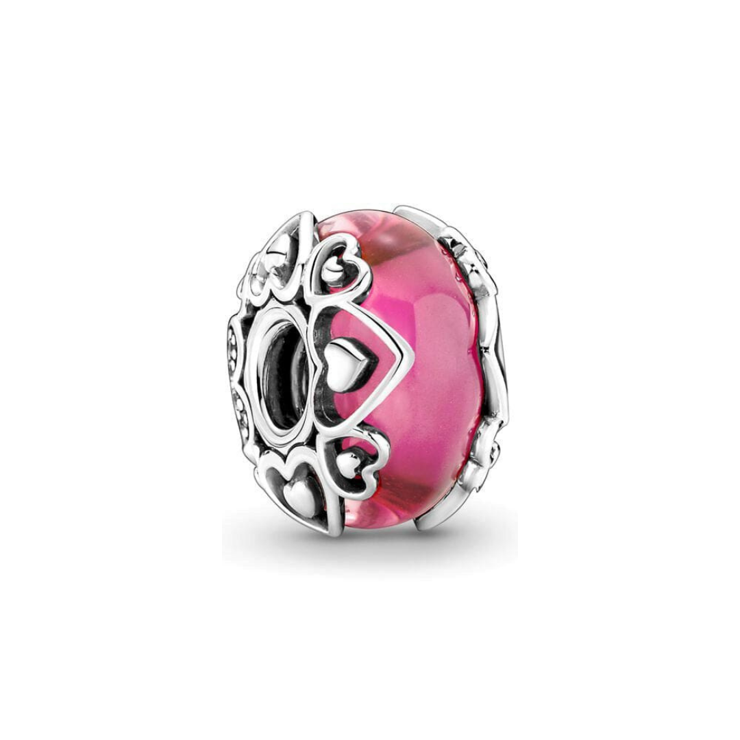 Pembe Murano Cam ve Kalp Charm