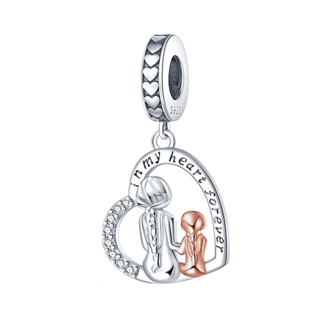 Anne &amp; Kız Kalp Sarkan Charm