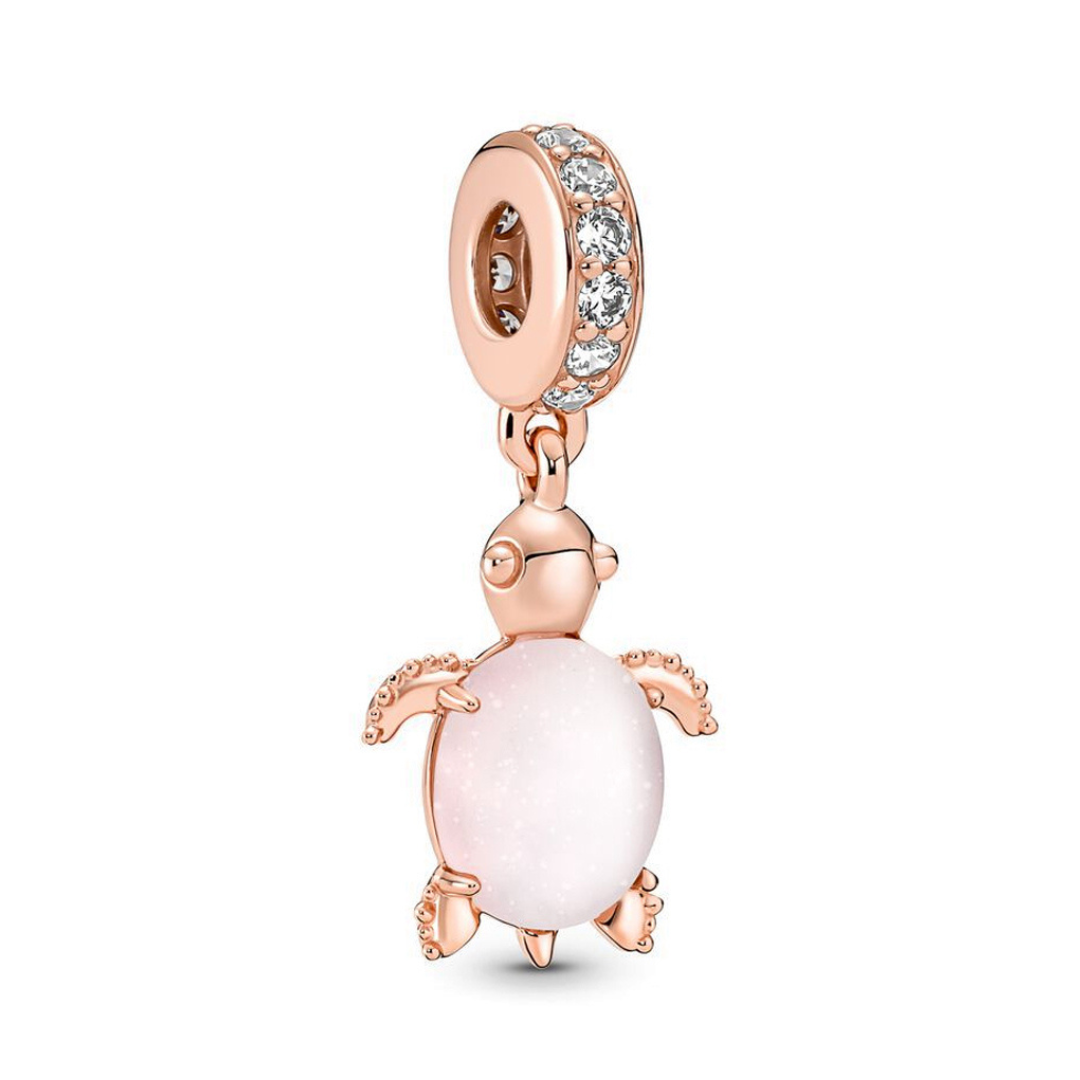 Murano Cam Pembe Deniz Kaplumbağası Altın Sarkan Charm